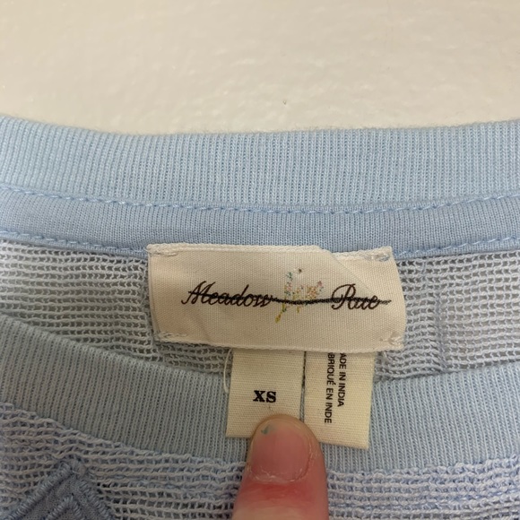 Anthro | Meadow Rue Blue Sheer Embroidered Top - Picture 6 of 7